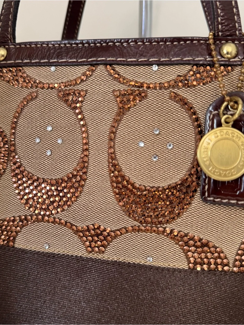 Custom vintage Coach Signature Hand-Rhinestoned Sequin mini Bag –One of a Kind ✨